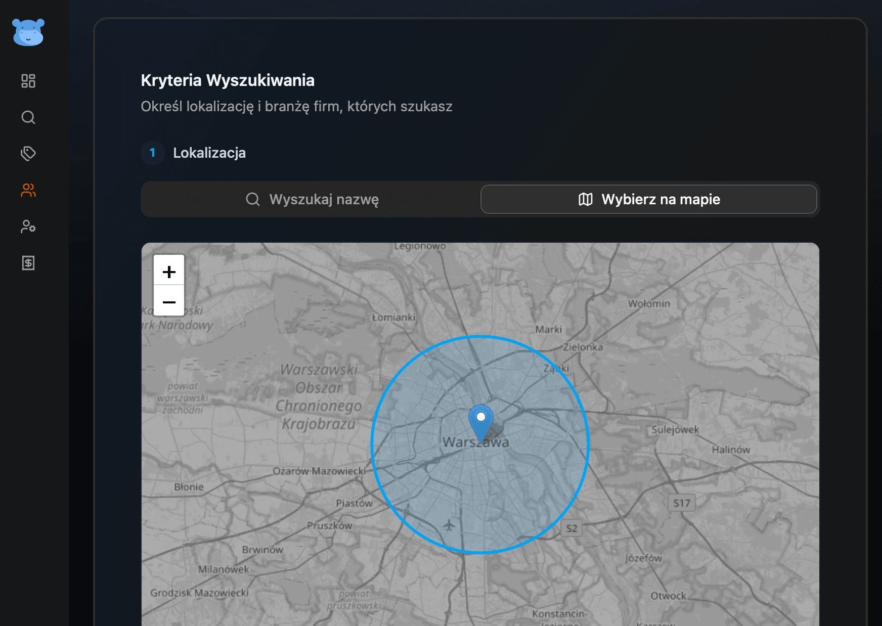 Zrzut ekranu Hippolead — panel wyszukiwania kontaktów
